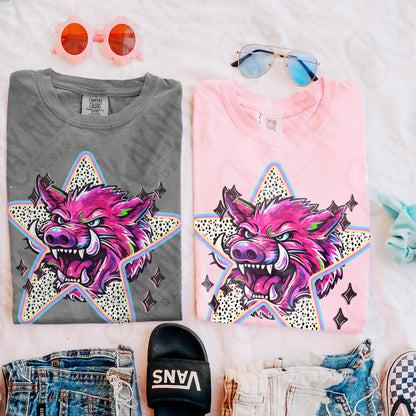 Doodle Star Razorback Hog PNG Digital Download Sublimation DTF Print Polka Dots Mascots Stars
