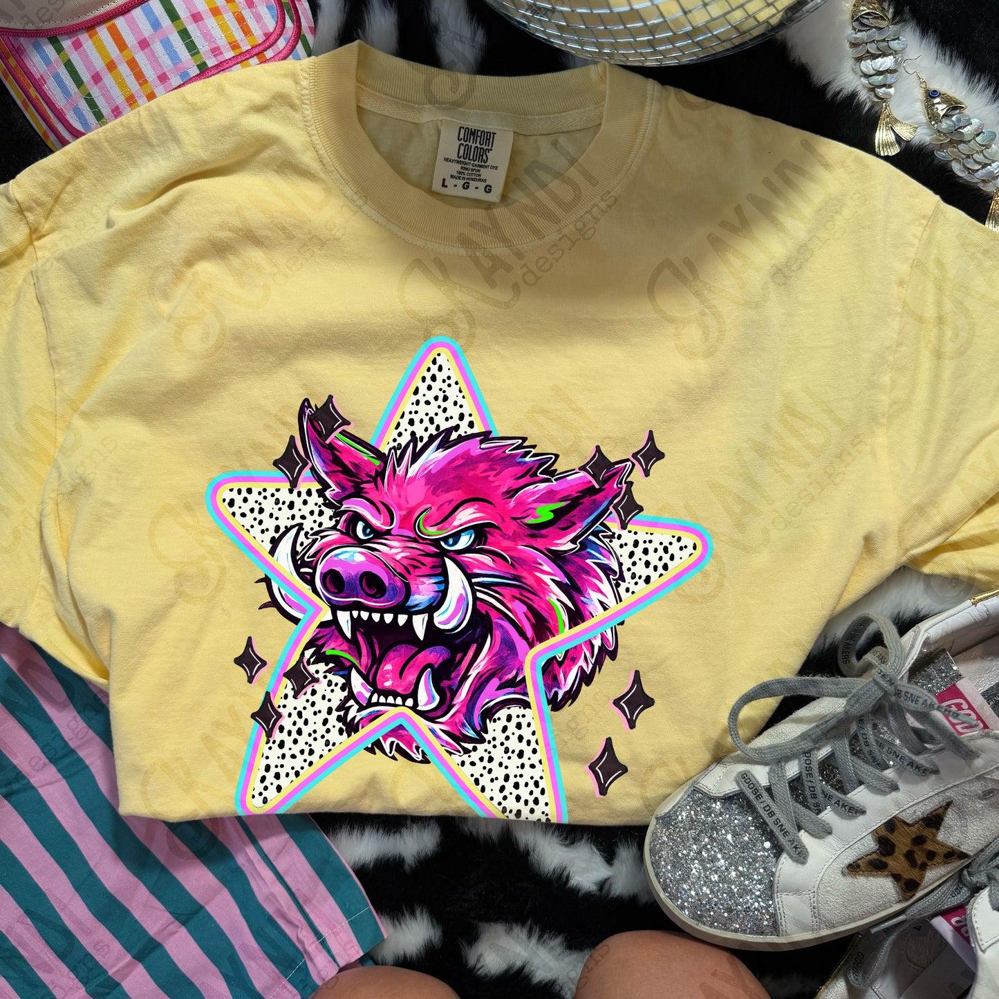 Doodle Star Razorback Hog PNG Digital Download Sublimation DTF Print Polka Dots Mascots Stars