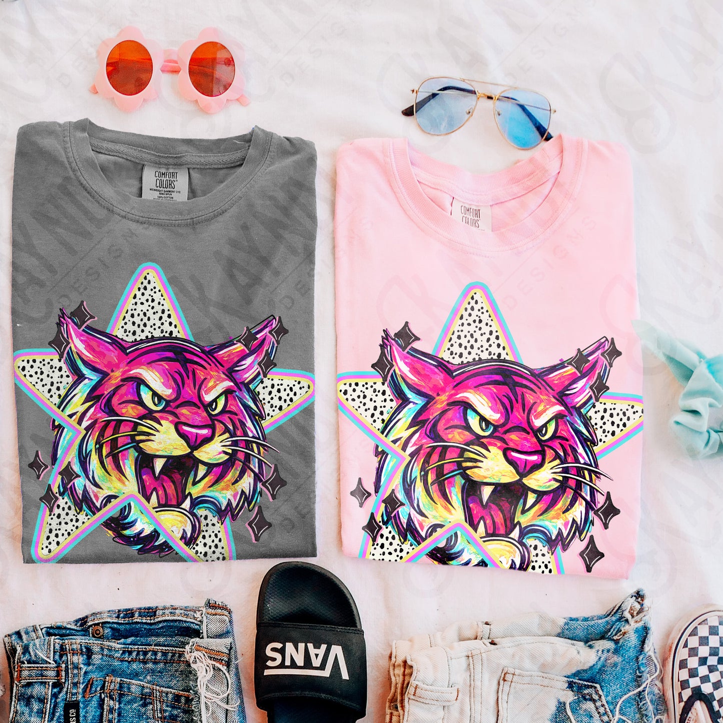 Doodle Star Tiger PNG Digital Download Sublimation DTF Print Polka Dots Mascots Stars