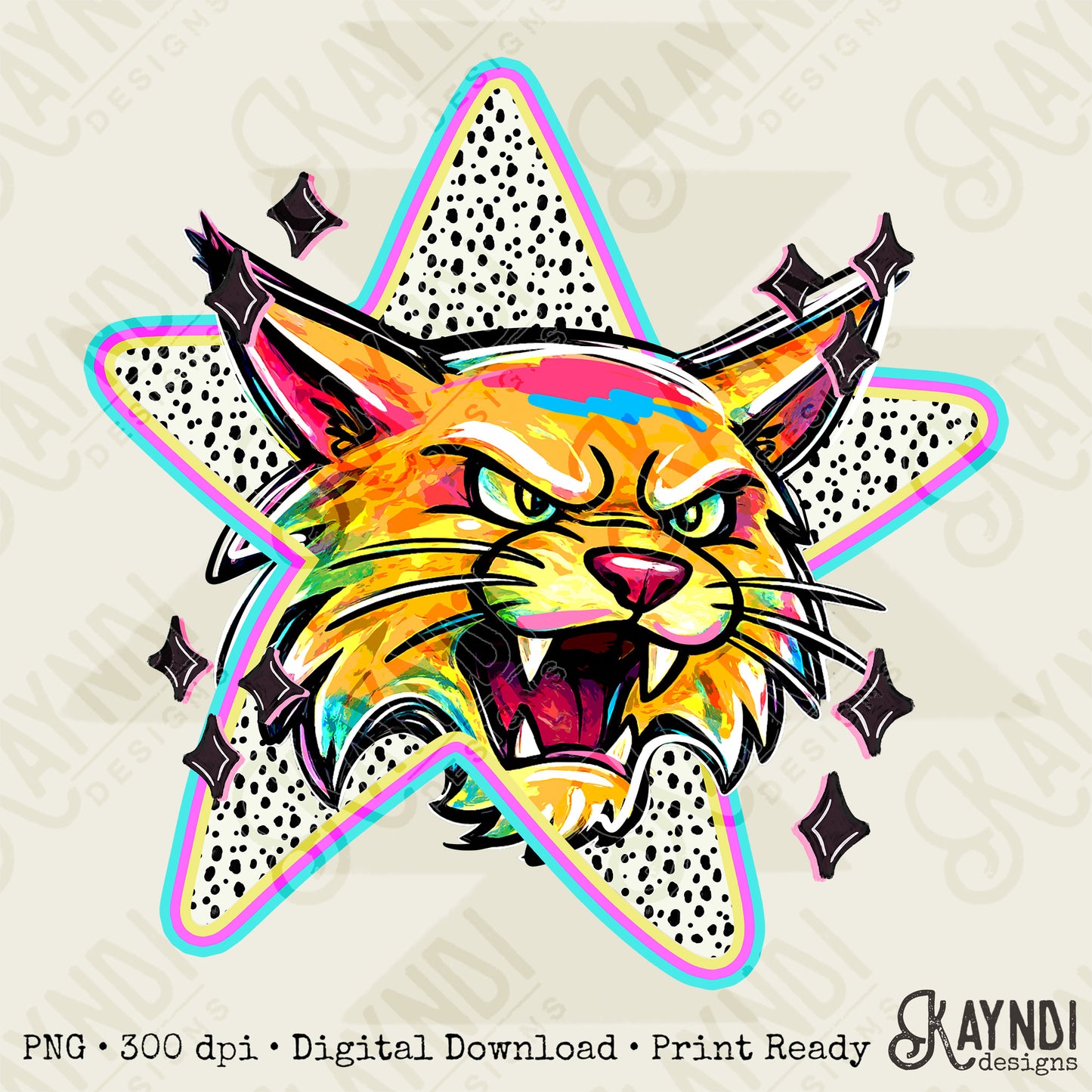 Doodle Star Wildcat PNG Digital Download Sublimation DTF Print Polka Dots Mascots Stars