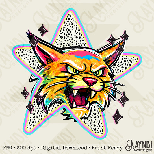 Doodle Star Wildcat PNG Digital Download Sublimation DTF Print Polka Dots Mascots Stars