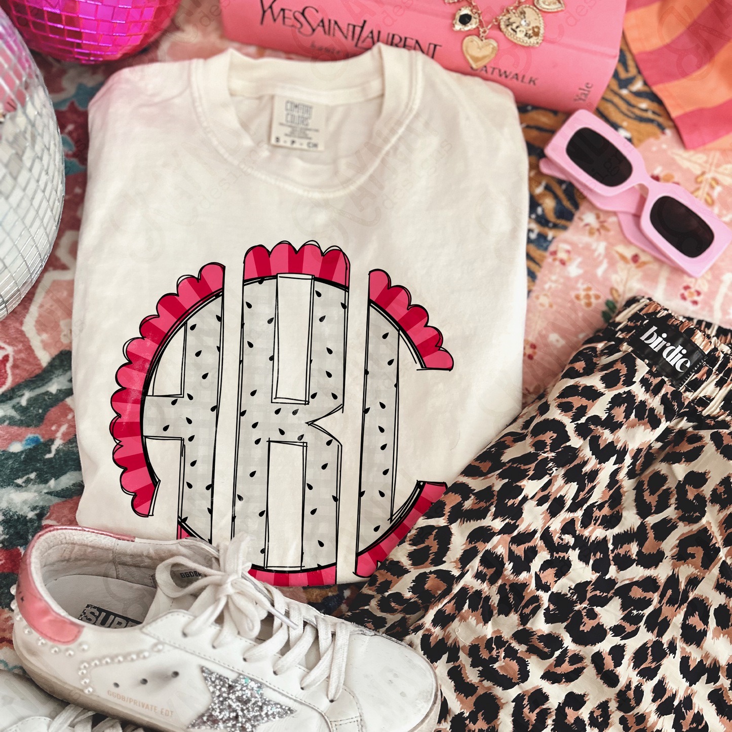 Dragon Fruit Punch Doodle Monogram Set Sublimation Design PNG Digital Download Printable