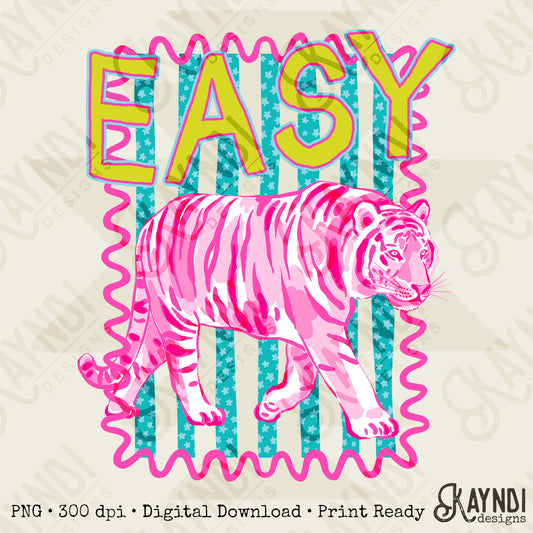 Easy Tiger PNG Digital Download Sublimation DTF Print Neon Preppy Striped
