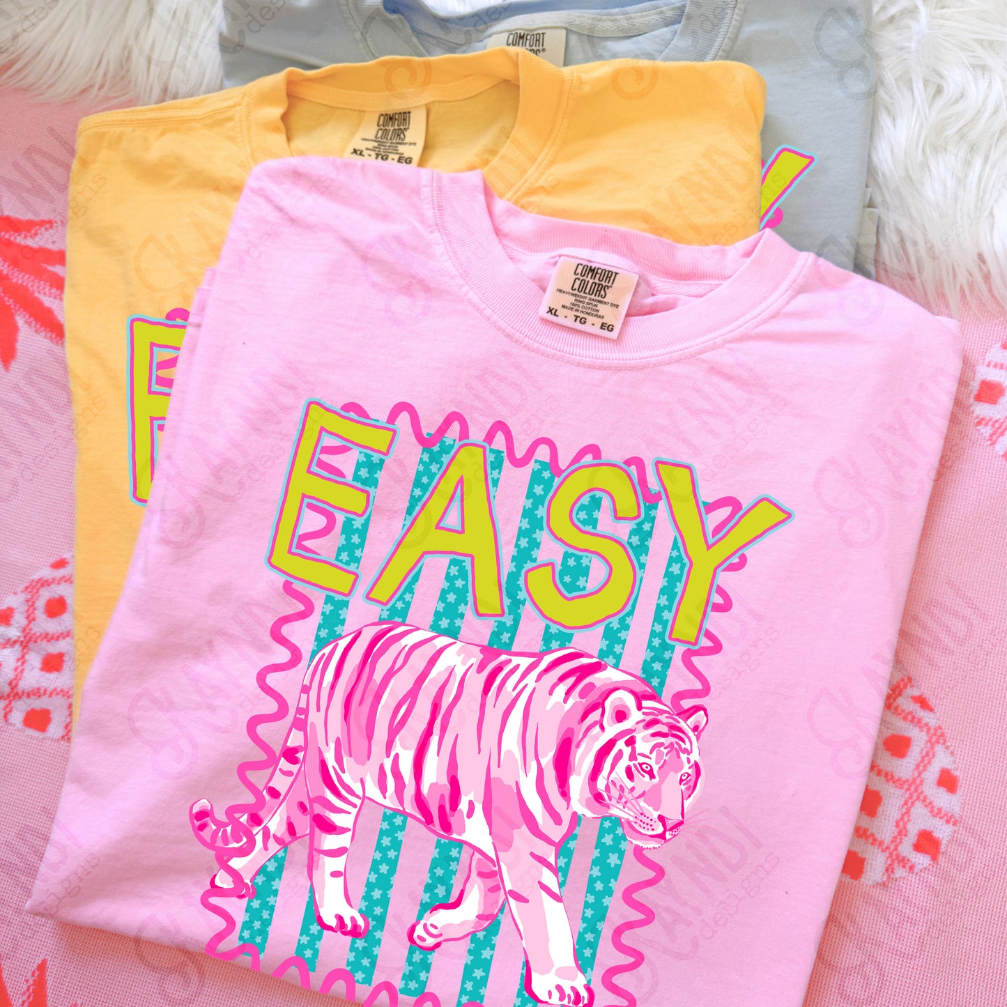 Easy Tiger PNG Digital Download Sublimation DTF Print Neon Preppy Striped
