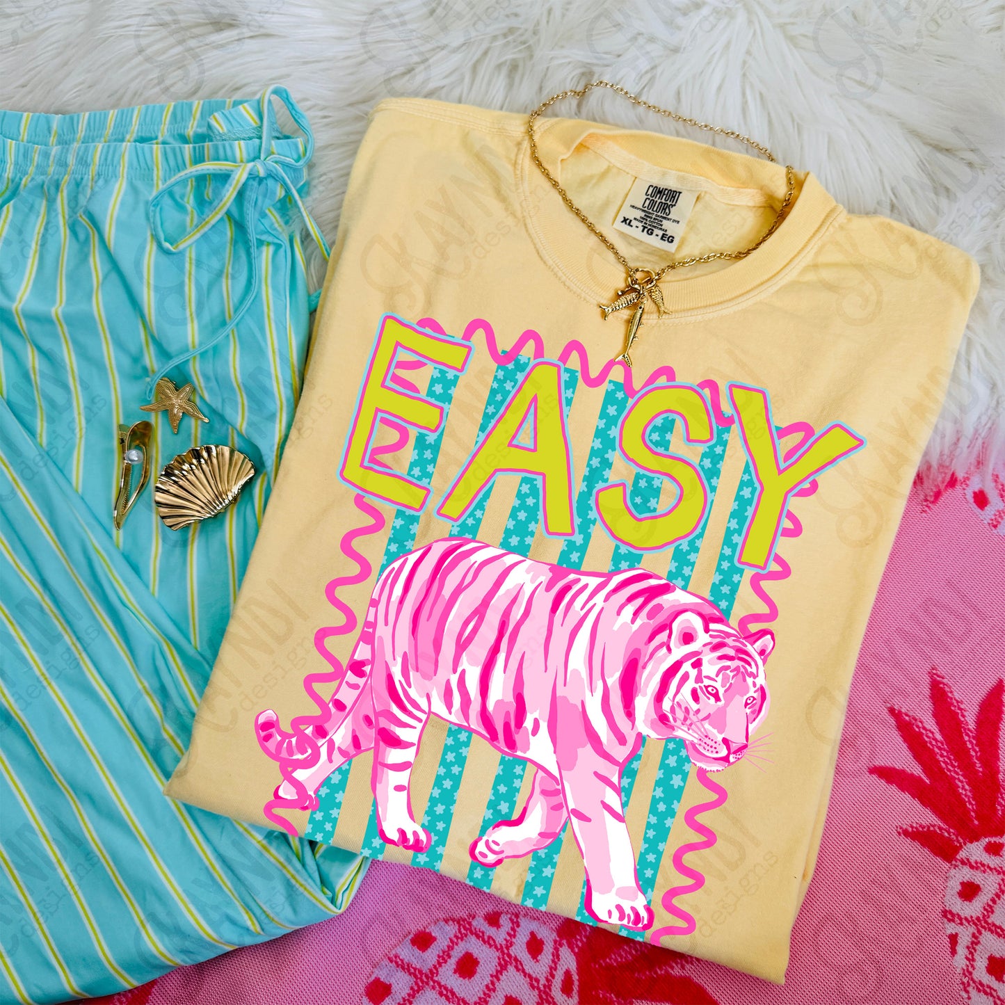 Easy Tiger PNG Digital Download Sublimation DTF Print Neon Preppy Striped
