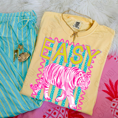 Easy Tiger PNG Digital Download Sublimation DTF Print Neon Preppy Striped
