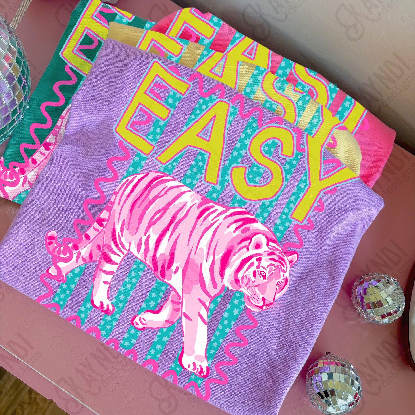 Easy Tiger PNG Digital Download Sublimation DTF Print Neon Preppy Striped