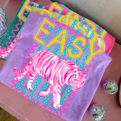 Easy Tiger PNG Digital Download Sublimation DTF Print Neon Preppy Striped