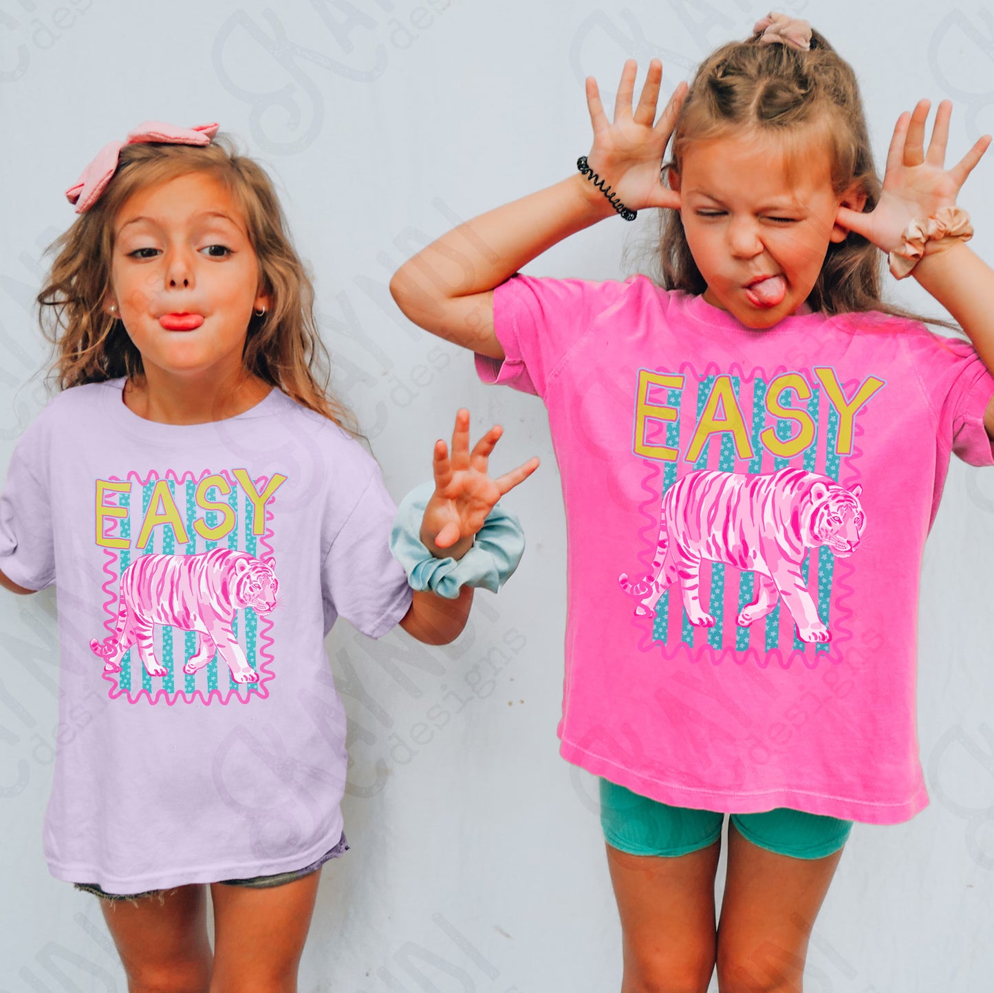 Easy Tiger PNG Digital Download Sublimation DTF Print Neon Preppy Striped
