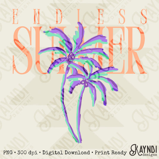 Endless Summer Peach Purple PNG Digital Download Sublimation DTF Print Preppy Beachy Palm Trees