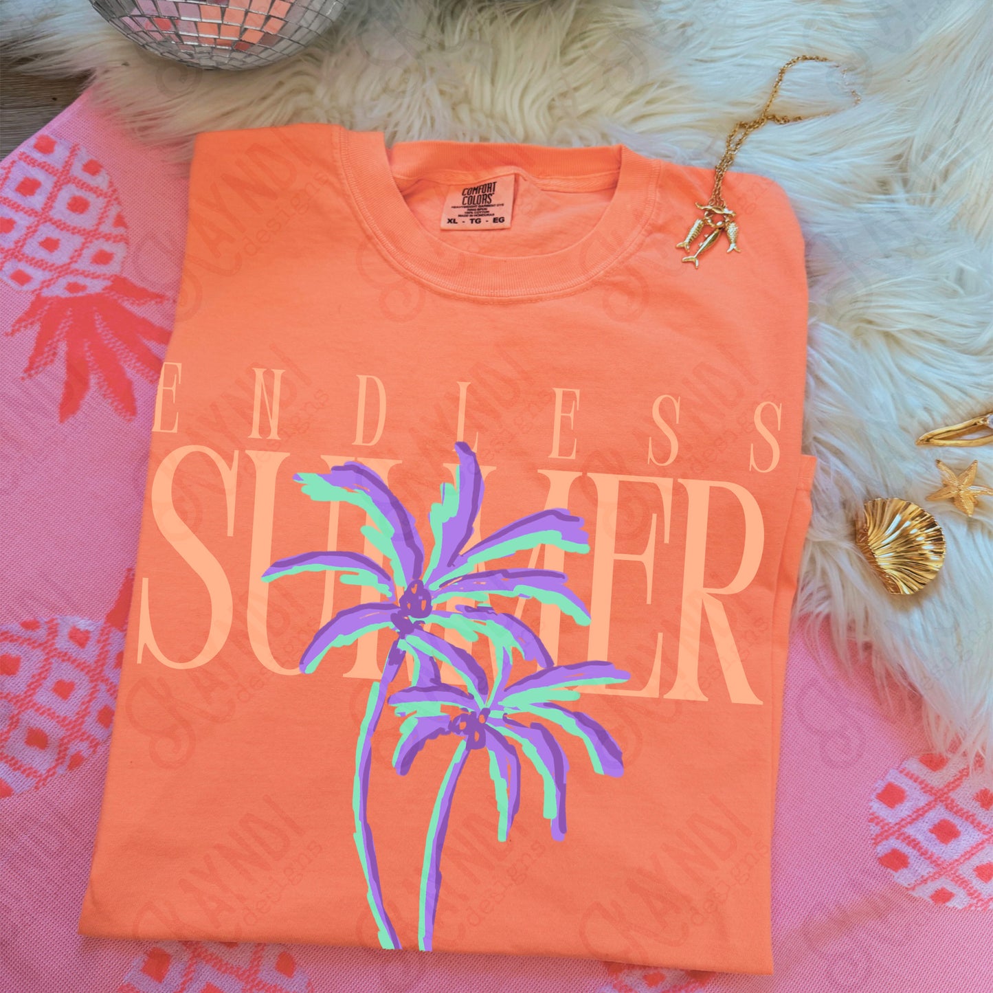Endless Summer Peach Purple PNG Digital Download Sublimation DTF Print Preppy Beachy Palm Trees