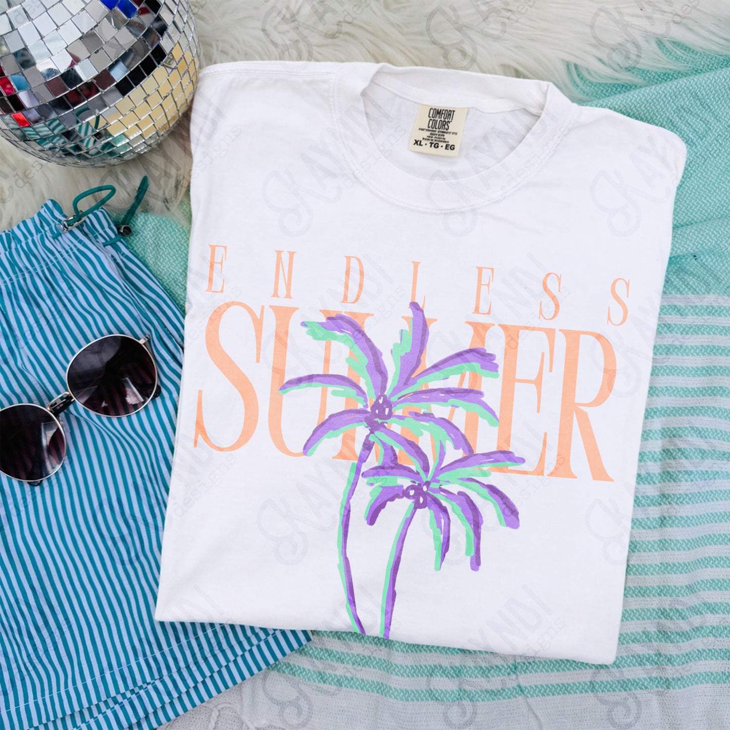 Endless Summer Peach Purple PNG Digital Download Sublimation DTF Print Preppy Beachy Palm Trees