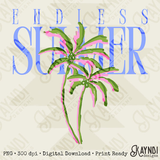 Endless Summer Blue Green PNG Digital Download Sublimation DTF Print Preppy Beachy Palm Trees