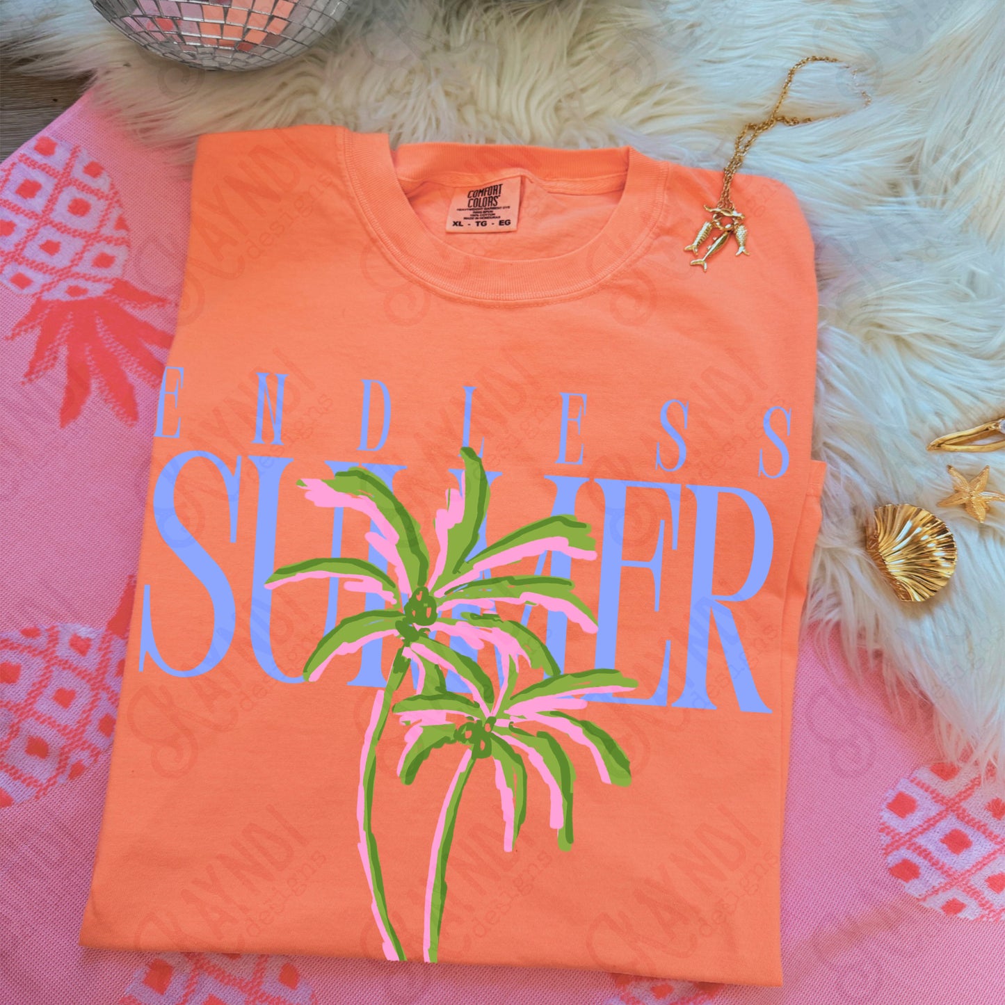 Endless Summer Blue Green PNG Digital Download Sublimation DTF Print Preppy Beachy Palm Trees