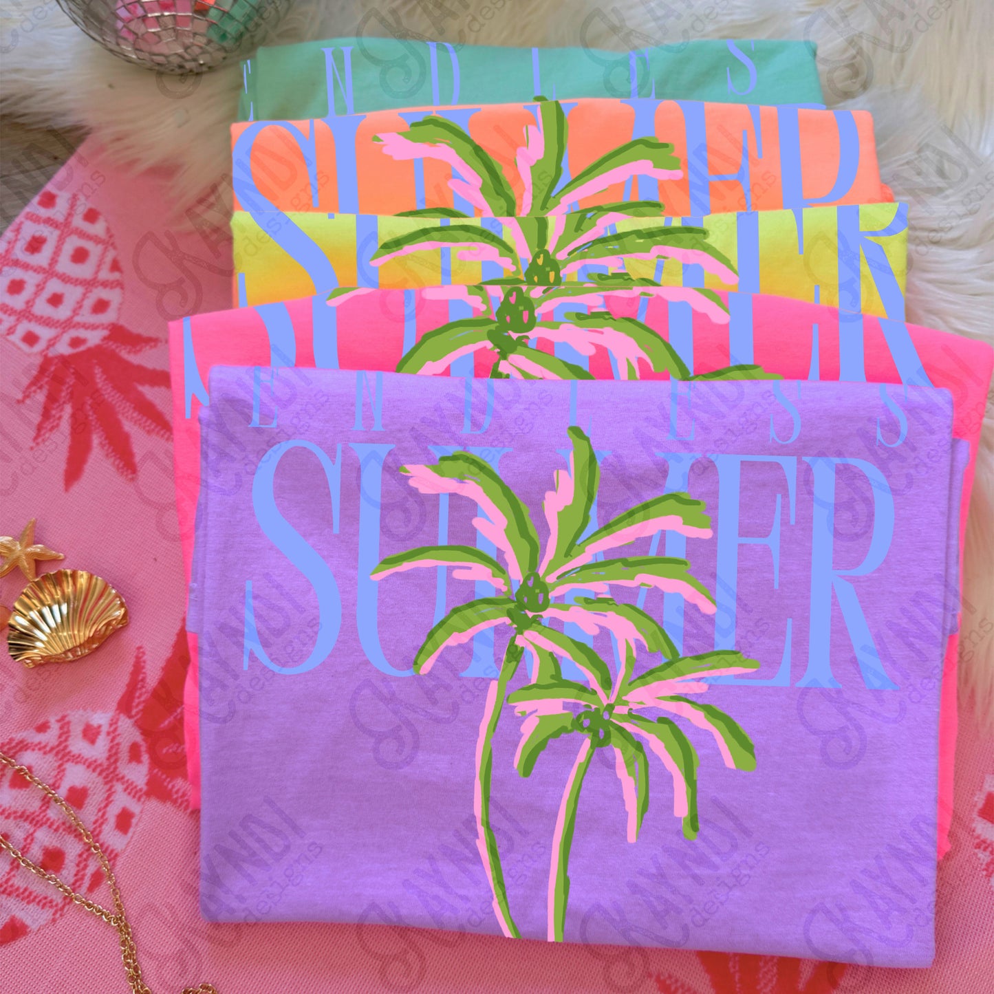 Endless Summer Blue Green PNG Digital Download Sublimation DTF Print Preppy Beachy Palm Trees