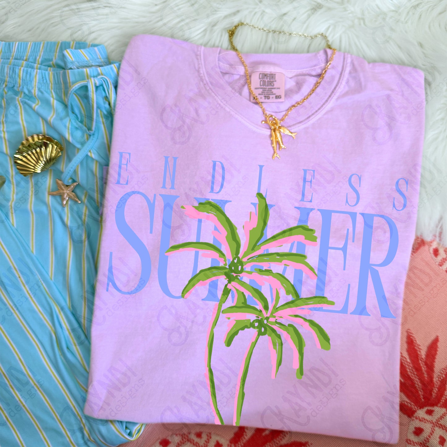 Endless Summer Blue Green PNG Digital Download Sublimation DTF Print Preppy Beachy Palm Trees