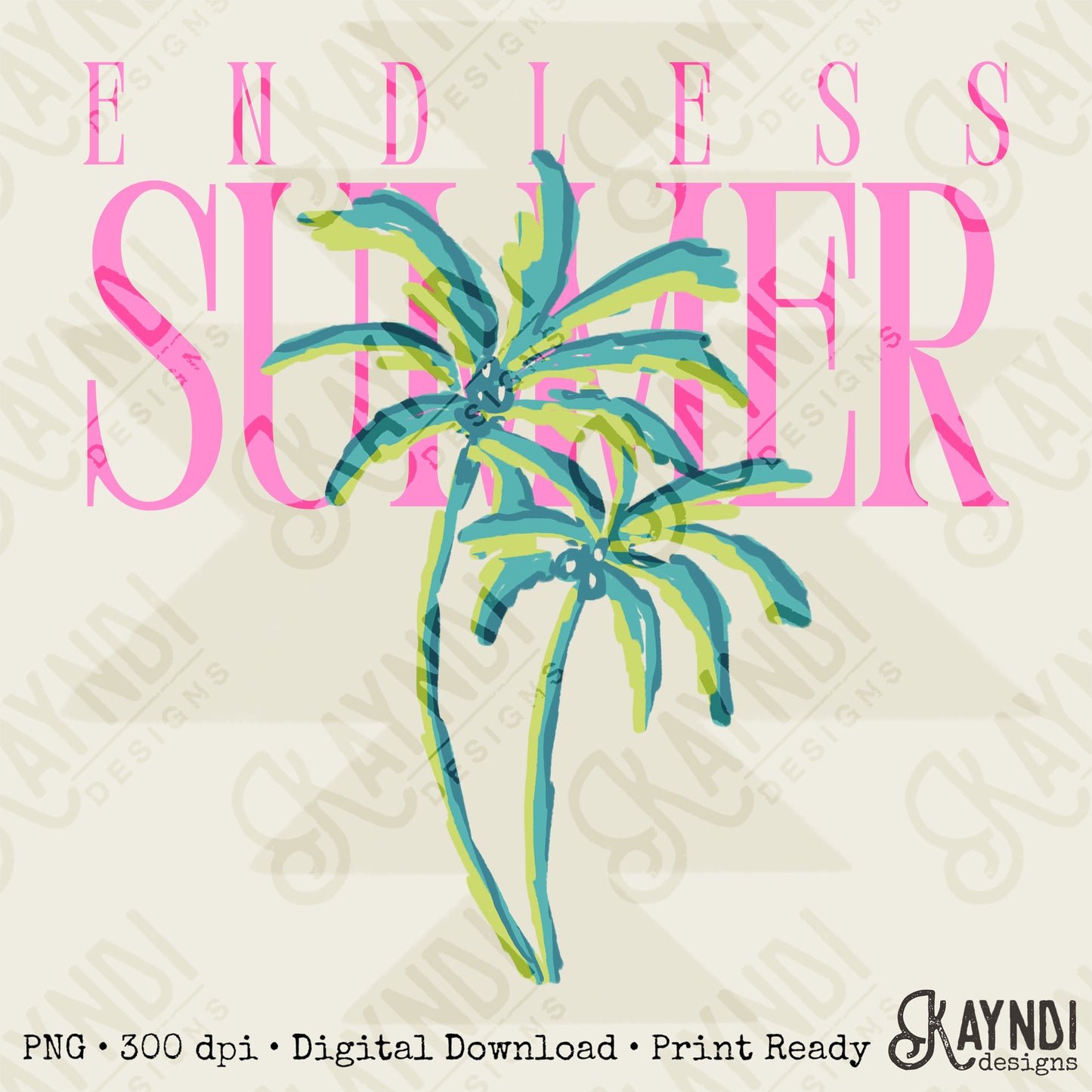 Endless Summer Pink Green PNG Digital Download Sublimation DTF Print Preppy Beachy Palm Trees
