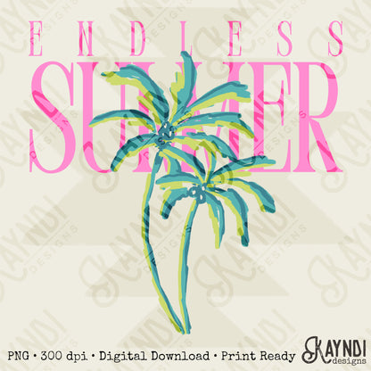 Endless Summer Pink Green PNG Digital Download Sublimation DTF Print Preppy Beachy Palm Trees