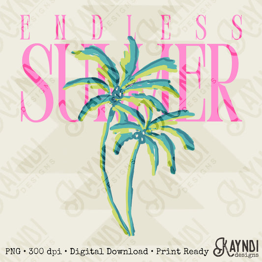 Endless Summer Pink Green PNG Digital Download Sublimation DTF Print Preppy Beachy Palm Trees