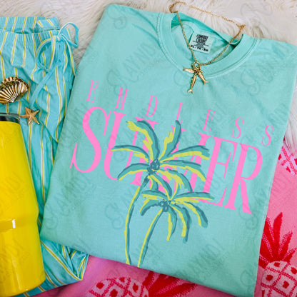 Endless Summer Pink Green PNG Digital Download Sublimation DTF Print Preppy Beachy Palm Trees
