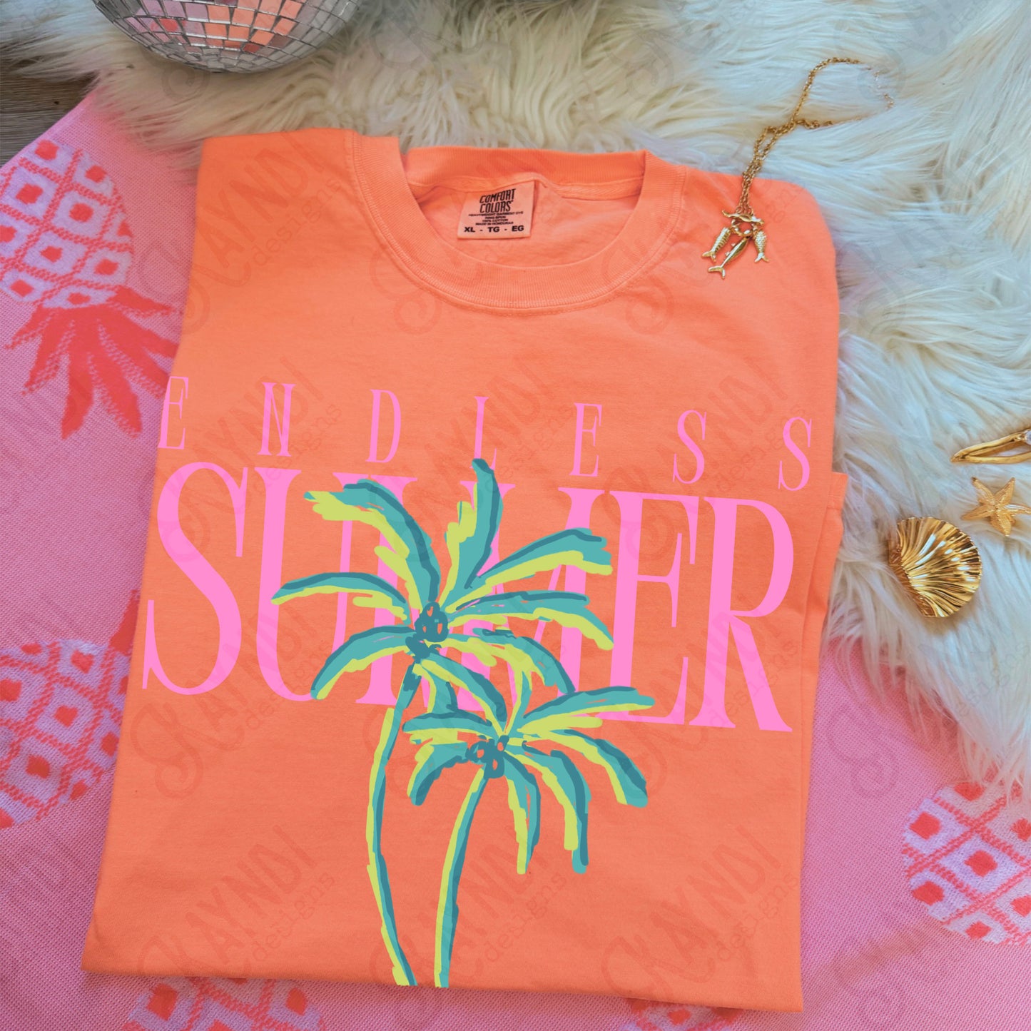 Endless Summer Pink Green PNG Digital Download Sublimation DTF Print Preppy Beachy Palm Trees