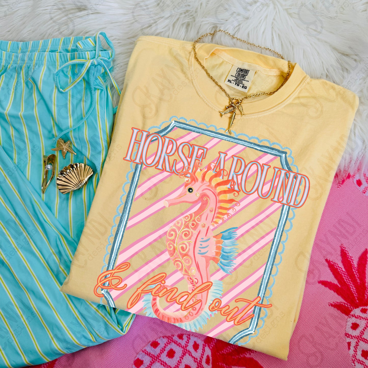 Horse Around and Find Out PNG Digital Download Sublimation DTF Print Preppy Striped Seahorse Beach Vibes