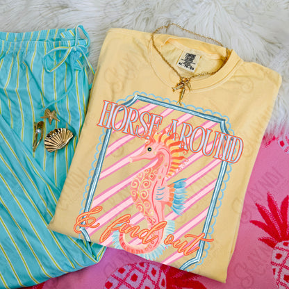 Horse Around and Find Out PNG Digital Download Sublimation DTF Print Preppy Striped Seahorse Beach Vibes