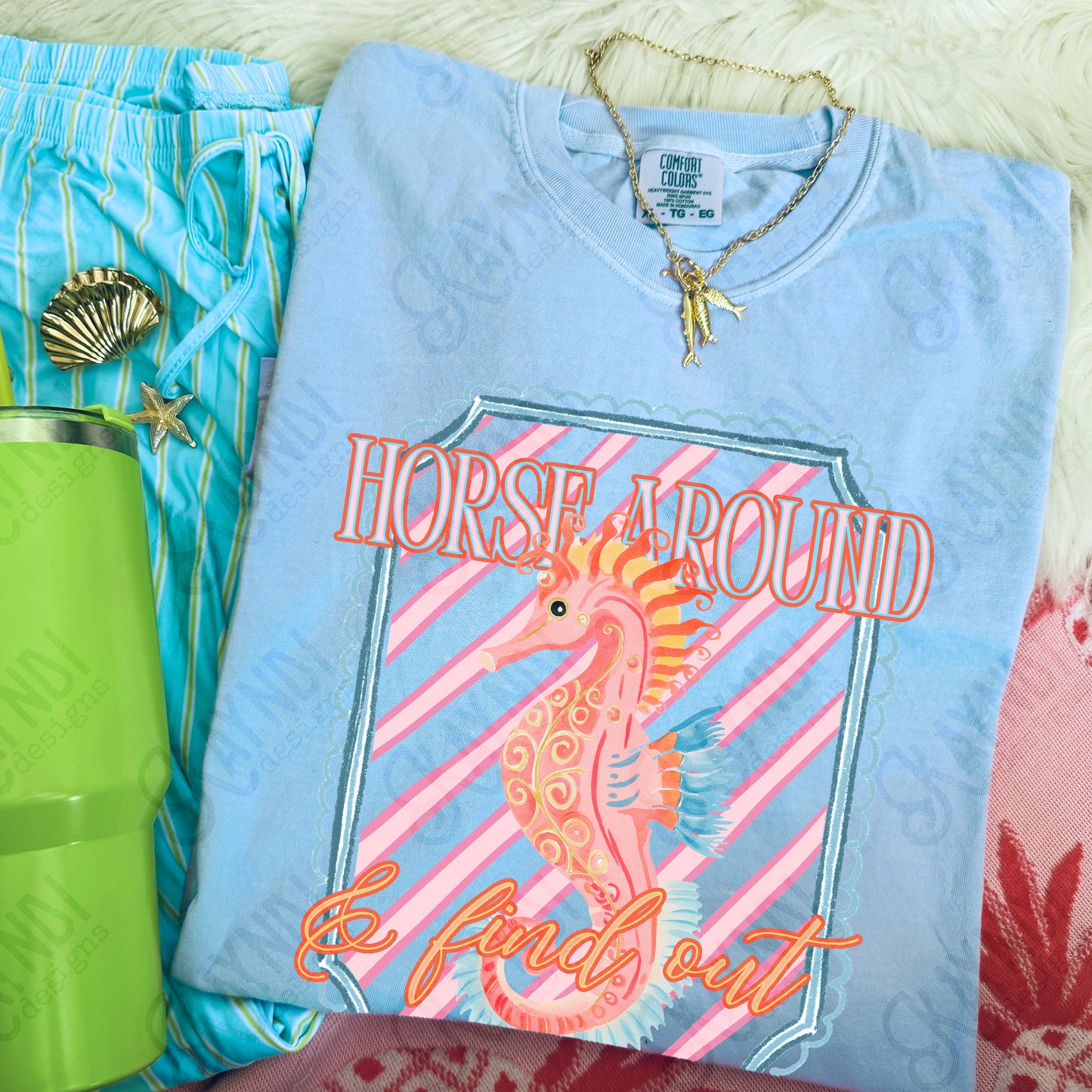 Horse Around and Find Out PNG Digital Download Sublimation DTF Print Preppy Striped Seahorse Beach Vibes