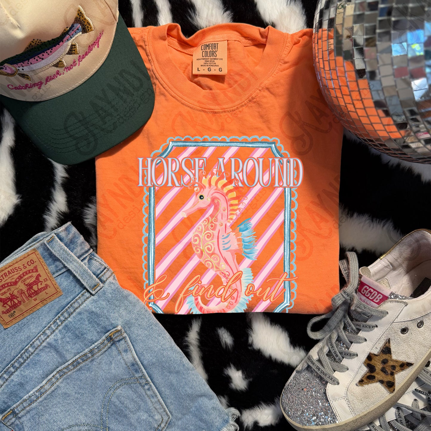 Horse Around and Find Out PNG Digital Download Sublimation DTF Print Preppy Striped Seahorse Beach Vibes