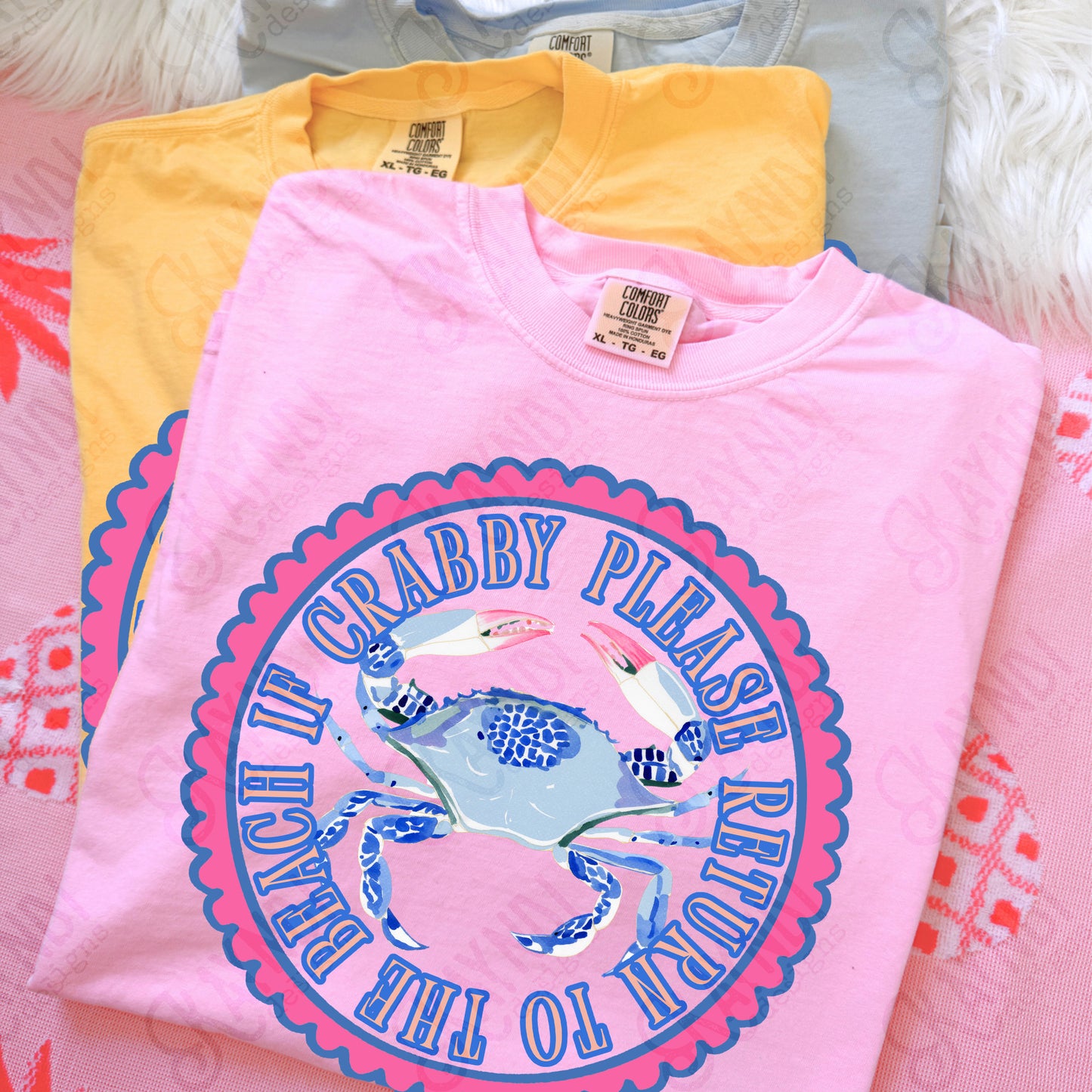 If Crabby Please Return to the Beach PNG Digital Download Sublimation DTF Print Preppy Blue Scalloped Beachy