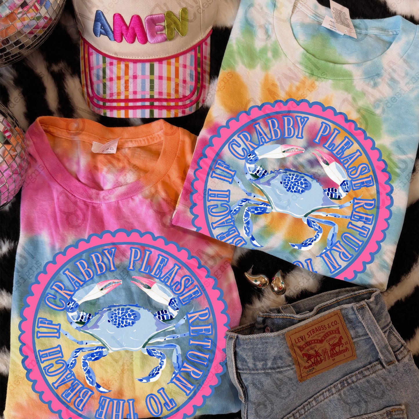 If Crabby Please Return to the Beach PNG Digital Download Sublimation DTF Print Preppy Blue Scalloped Beachy