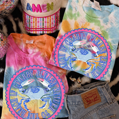 If Crabby Please Return to the Beach PNG Digital Download Sublimation DTF Print Preppy Blue Scalloped Beachy