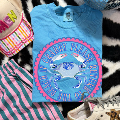 If Crabby Please Return to the Beach PNG Digital Download Sublimation DTF Print Preppy Blue Scalloped Beachy