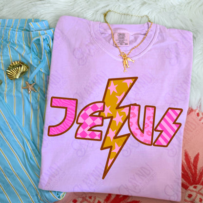 Jesus Bolt PNG Digital Download Sublimation DTF Print Lightning Pink Checker Neon Faith
