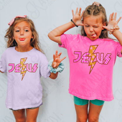 Jesus Bolt PNG Digital Download Sublimation DTF Print Lightning Pink Checker Neon Faith
