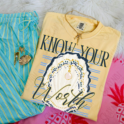 Know Your Worth Pearl PNG Digital Download Sublimation DTF Print Beachy Preppy Oyster