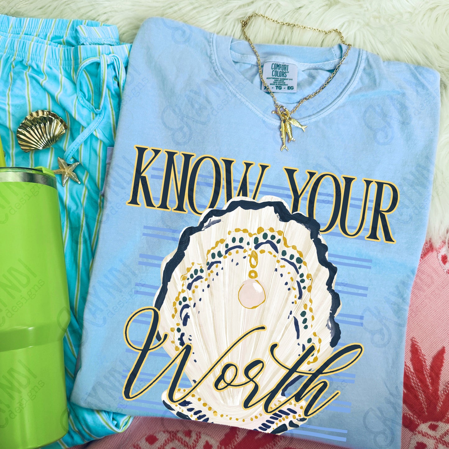 Know Your Worth Pearl PNG Digital Download Sublimation DTF Print Beachy Preppy Oyster