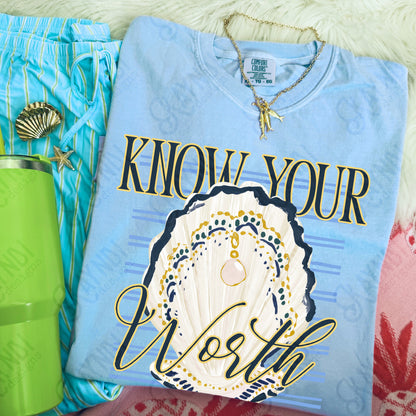 Know Your Worth Pearl PNG Digital Download Sublimation DTF Print Beachy Preppy Oyster