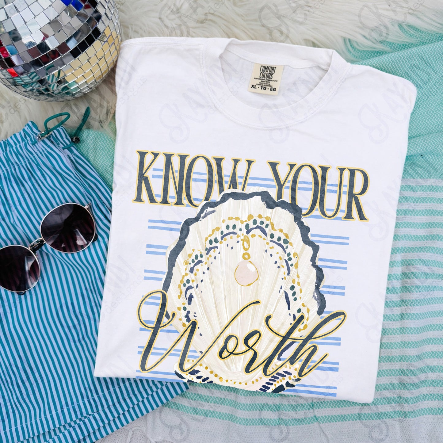 Know Your Worth Pearl PNG Digital Download Sublimation DTF Print Beachy Preppy Oyster