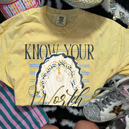 Know Your Worth Pearl PNG Digital Download Sublimation DTF Print Beachy Preppy Oyster