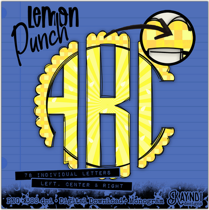 Lemon Punch Doodle Monogram Set Sublimation Design PNG Digital Download Printable