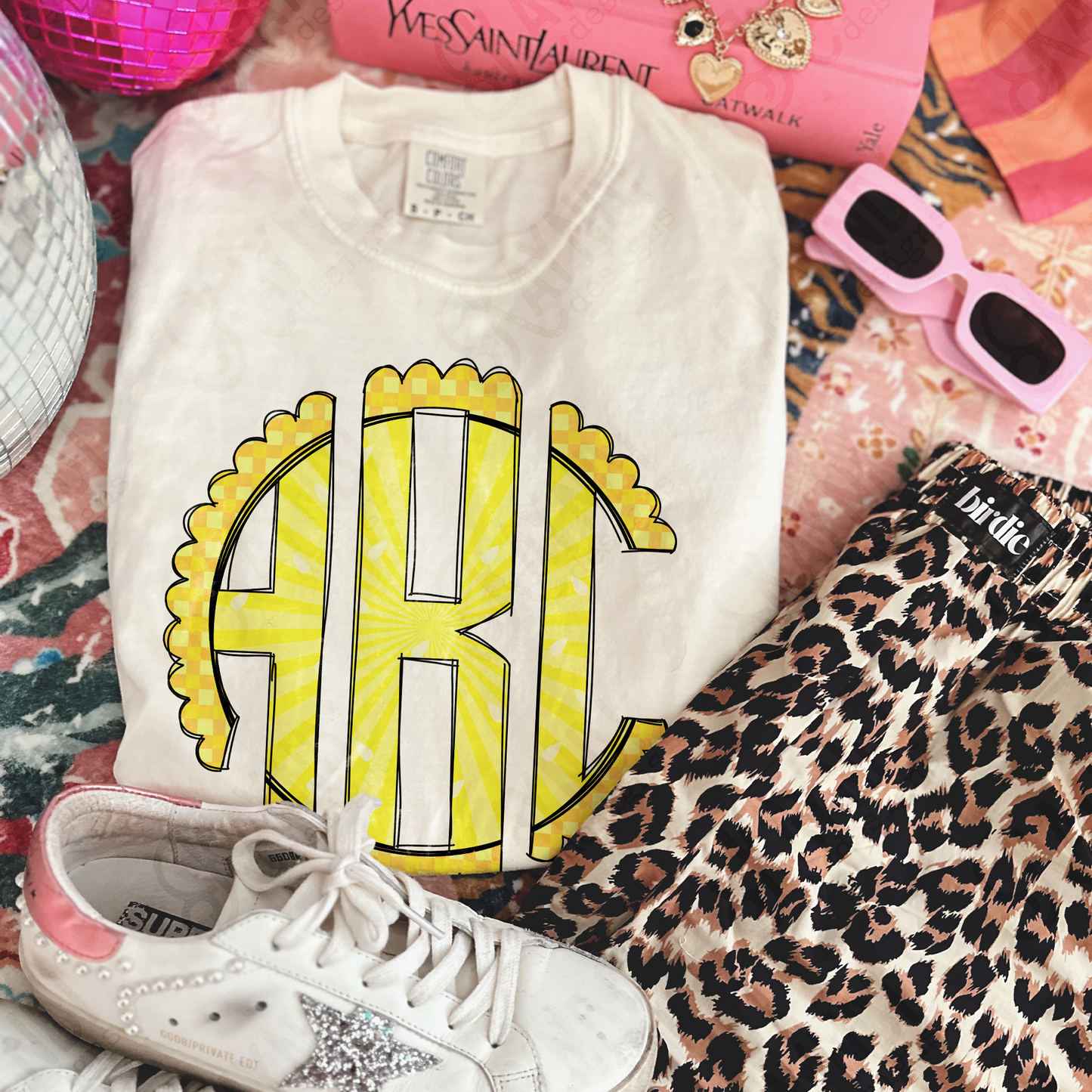 Lemon Punch Doodle Monogram Set Sublimation Design PNG Digital Download Printable