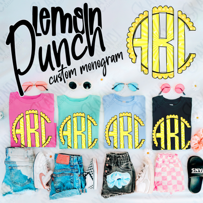 Lemon Punch Doodle Monogram Set Sublimation Design PNG Digital Download Printable
