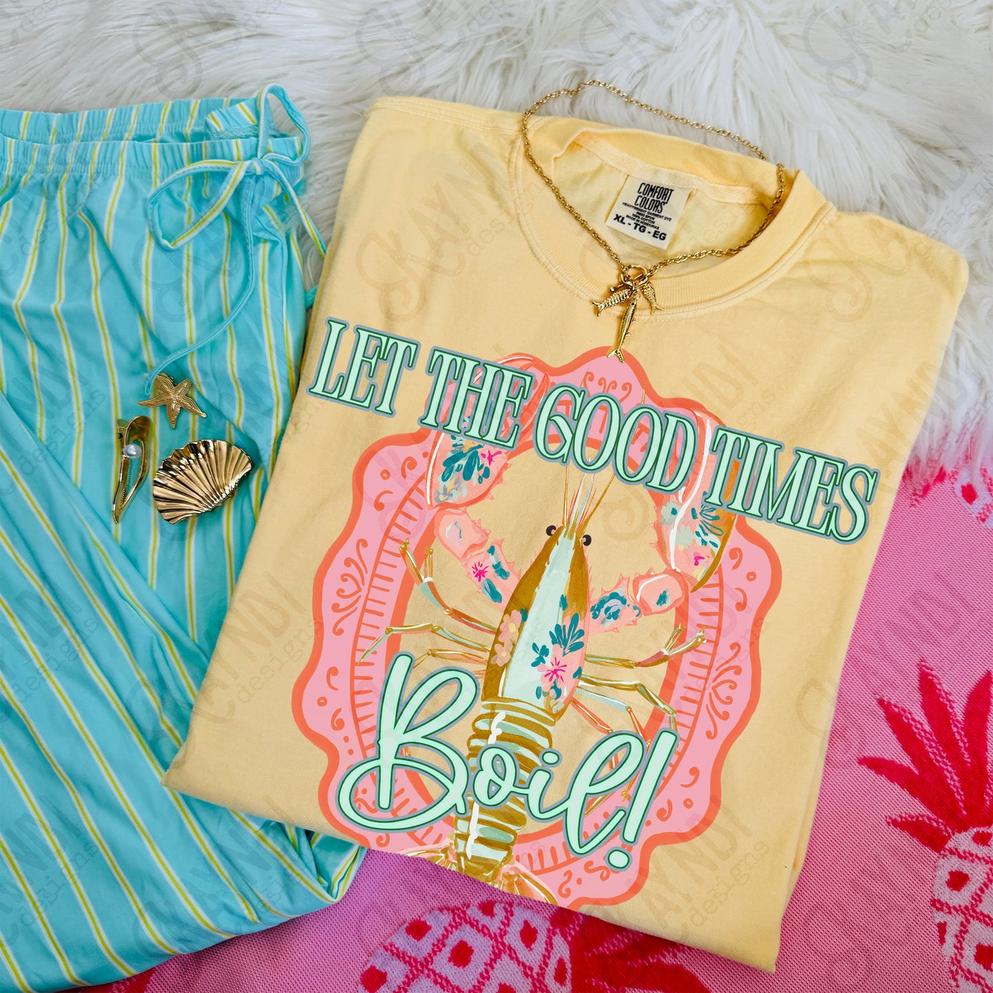 Let the Good Times Boil PNG Digital Download Sublimation DTF Print Preppy Pastel Floral Crawfish