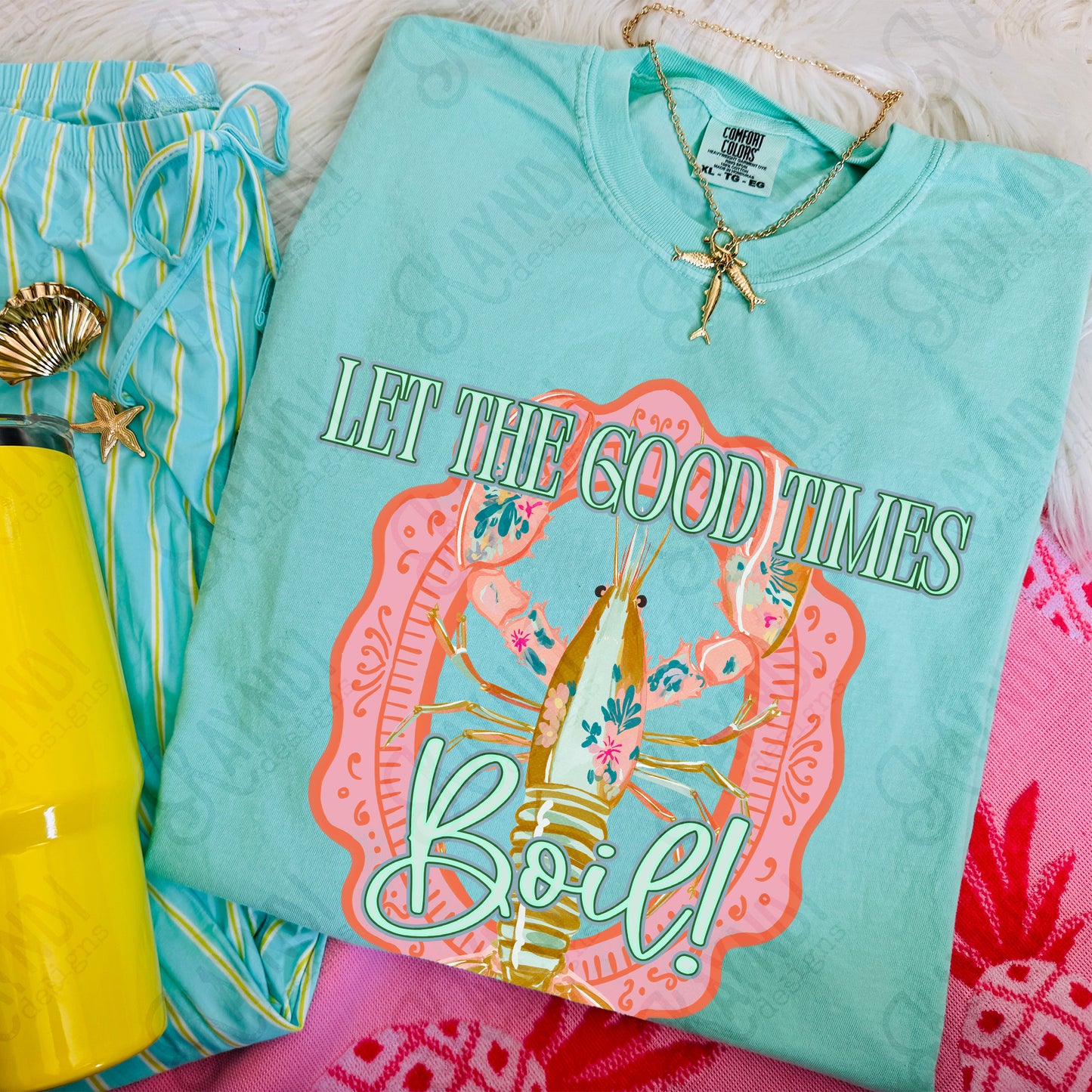 Let the Good Times Boil PNG Digital Download Sublimation DTF Print Preppy Pastel Floral Crawfish