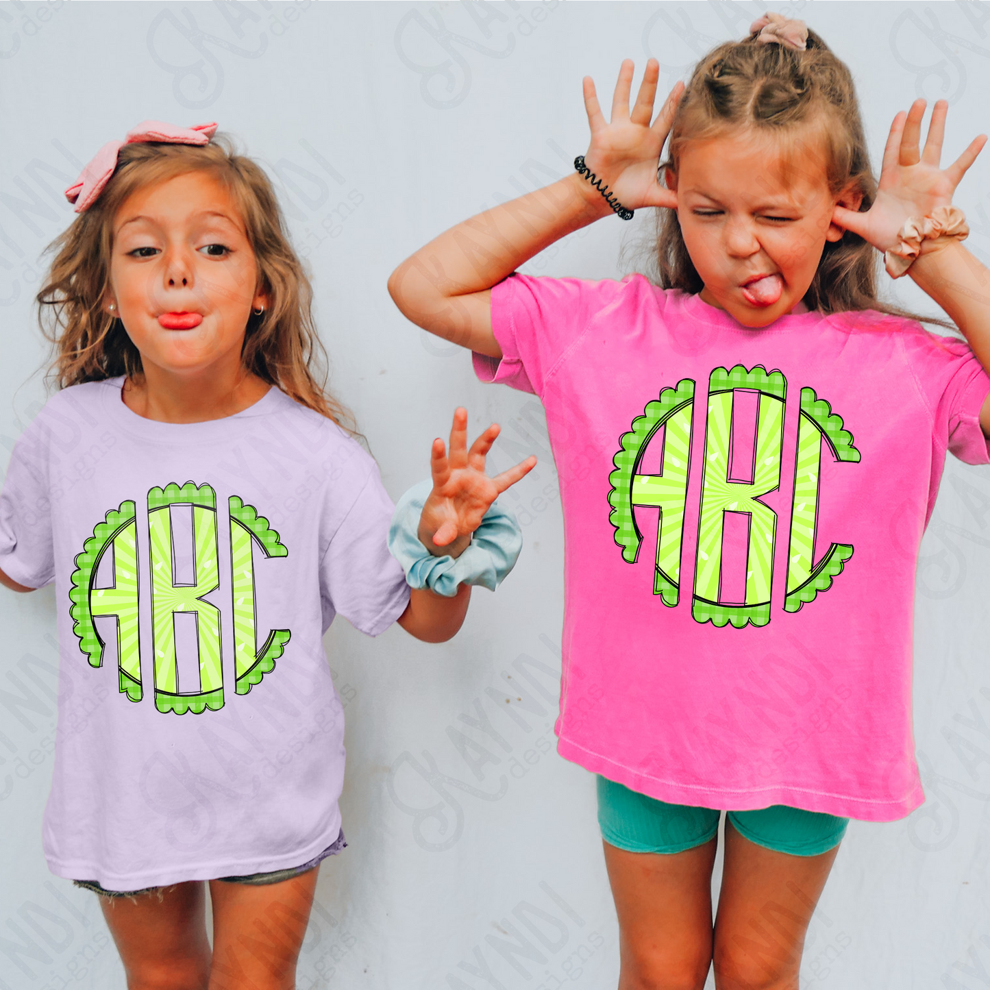 Lime Punch Doodle Monogram Set Sublimation Design PNG Digital Download Printable