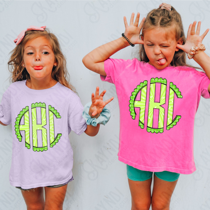 Lime Punch Doodle Monogram Set Sublimation Design PNG Digital Download Printable