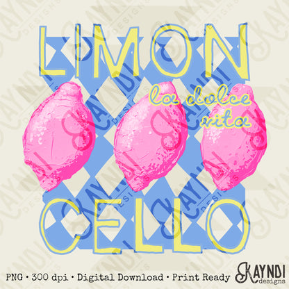 Limon Cello La Dolce Vita PNG Digital Download Sublimation DTF Print Preppy Plaid Pink Lemon
