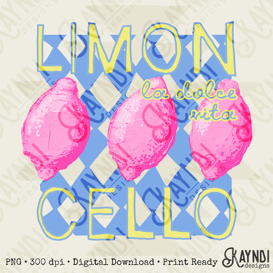 Limon Cello La Dolce Vita PNG Digital Download Sublimation DTF Print Preppy Plaid Pink Lemon
