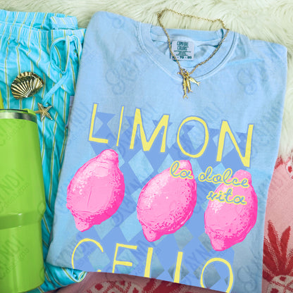 Limon Cello La Dolce Vita PNG Digital Download Sublimation DTF Print Preppy Plaid Pink Lemon
